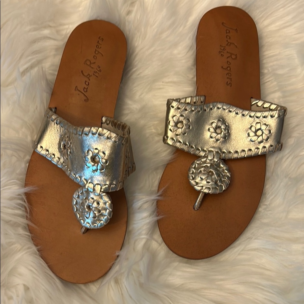 Jack Rogers Metallic Silver Slide Sandals